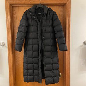 Lands End Goose Down Maxi Puffer Long Winter Coat Jacket Hooded Black